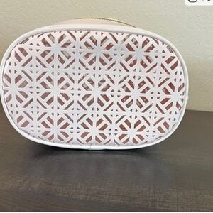Tory Burch Patent Leather Pink Geometric Cosmetic Bag